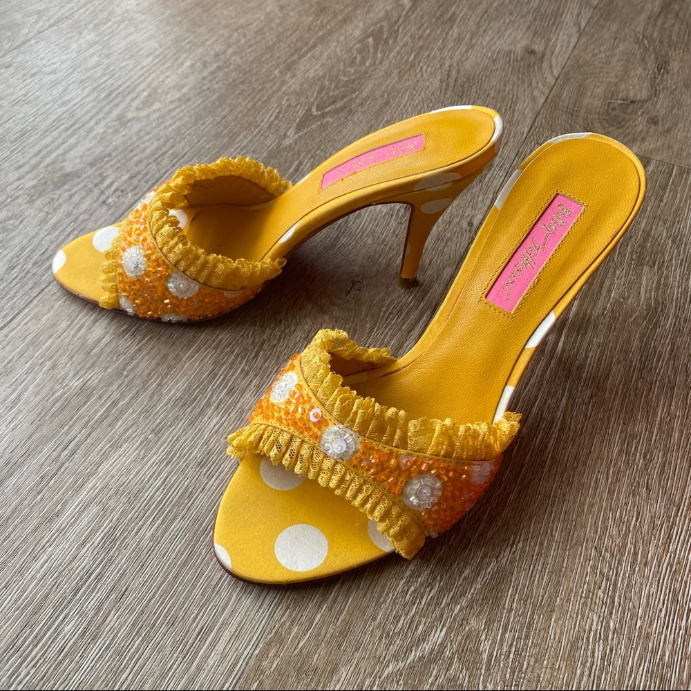 50’s Pin Up Style Heels by Betsy Johnson Beaded Polka Dots & Lace Detail
